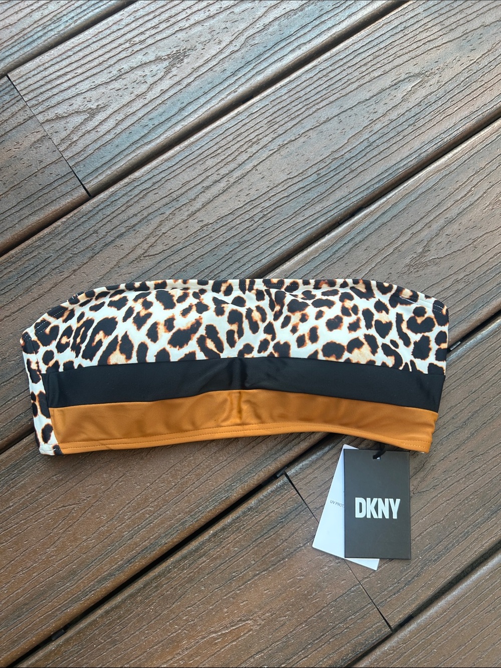 DKNY Women’s Leopard Print Bandeau Bikini Bottom - Black & Brown